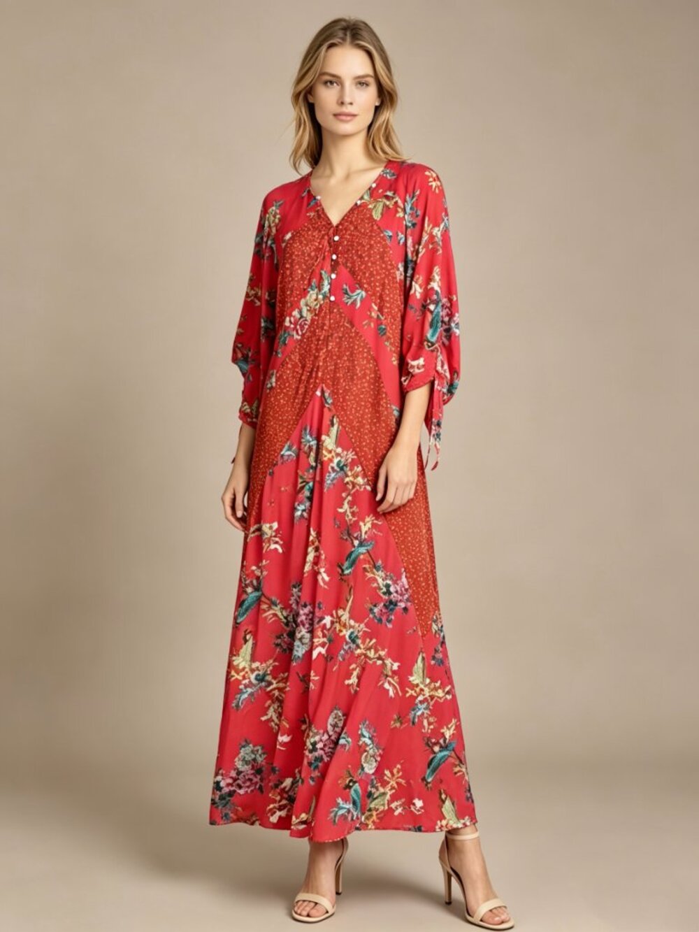 NWOT JOHNNY WAS Floral Malakye Paneled Cover Up Maxi Dress Boho Red Size S